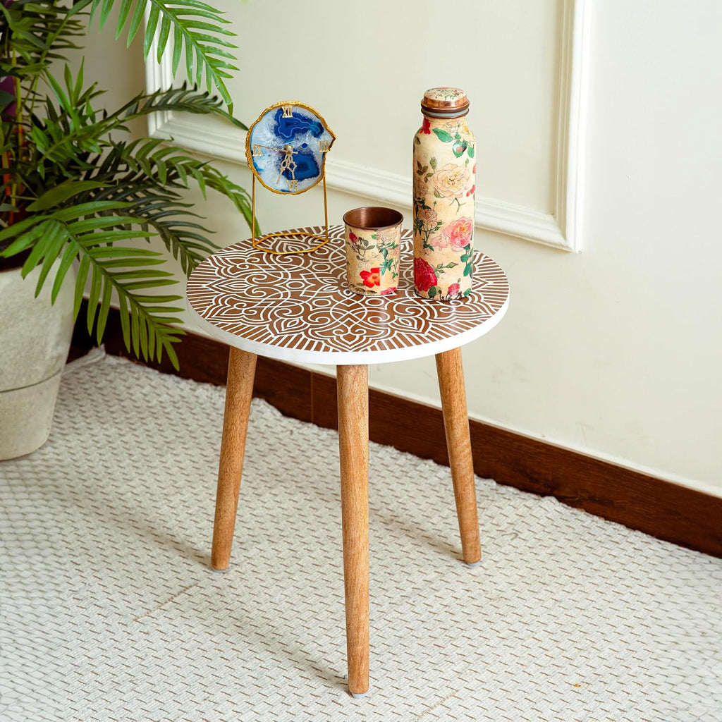 JFY Designs Carved Wooden Square Side Table Decorative Coffee Side Entryway,Modern Home Decor Table,Accent Table Living Room, Bedroom, Office,Hand Carved Farmhouse Rustic End Table