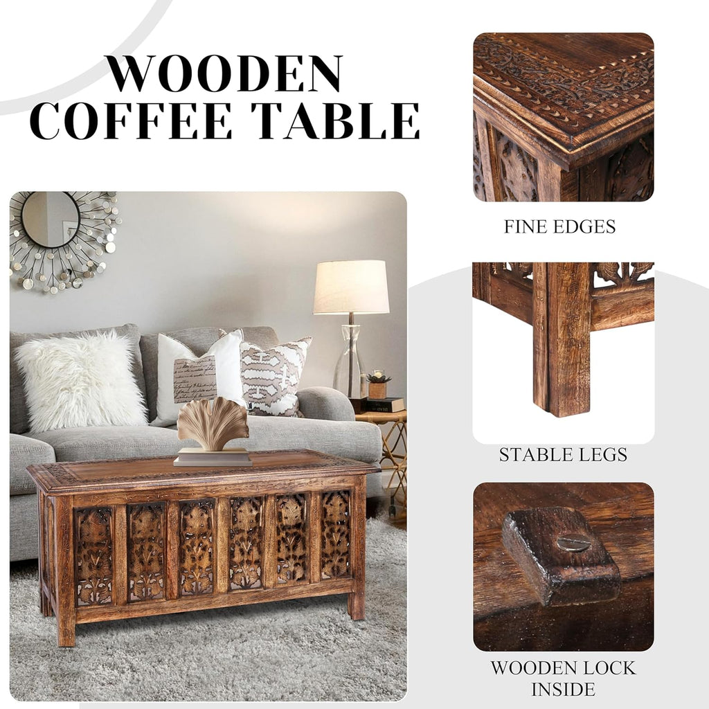 Rectangular Wooden Coffee Table, Modern Wooden Coffee Table, Center Tables, Entryway Table, Living Room Table for Magazines, Books, and Plants - 36x18 Inch Burnt