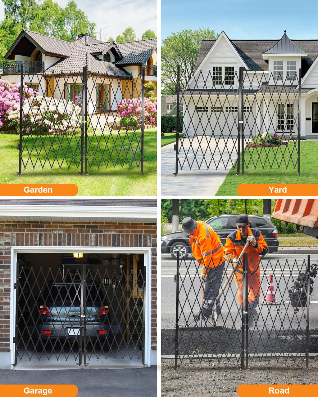 Double Foldable Security Gate 61" H x 122" W Aluminum Expandable Fence Portable Safety Barrier with Casters Retractable Driveway Gates 360°Rolling Barricade Gate Mobile Barricade Safety Barrier Black