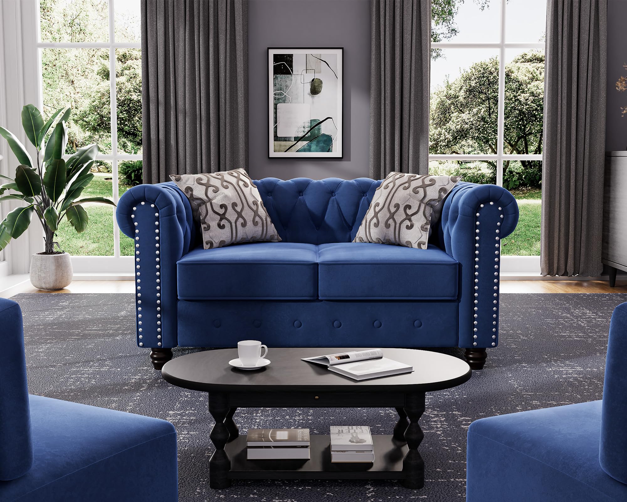 Morden Fort Classic Chesterfield Sofa Set 82'', Tufted Sofa Couch Set with Solid Wood Legs Thick Cushion, Pet-Friendly 3-Seater Sofas Couches for Living Room Bedroom Apartment - Velvet Beige