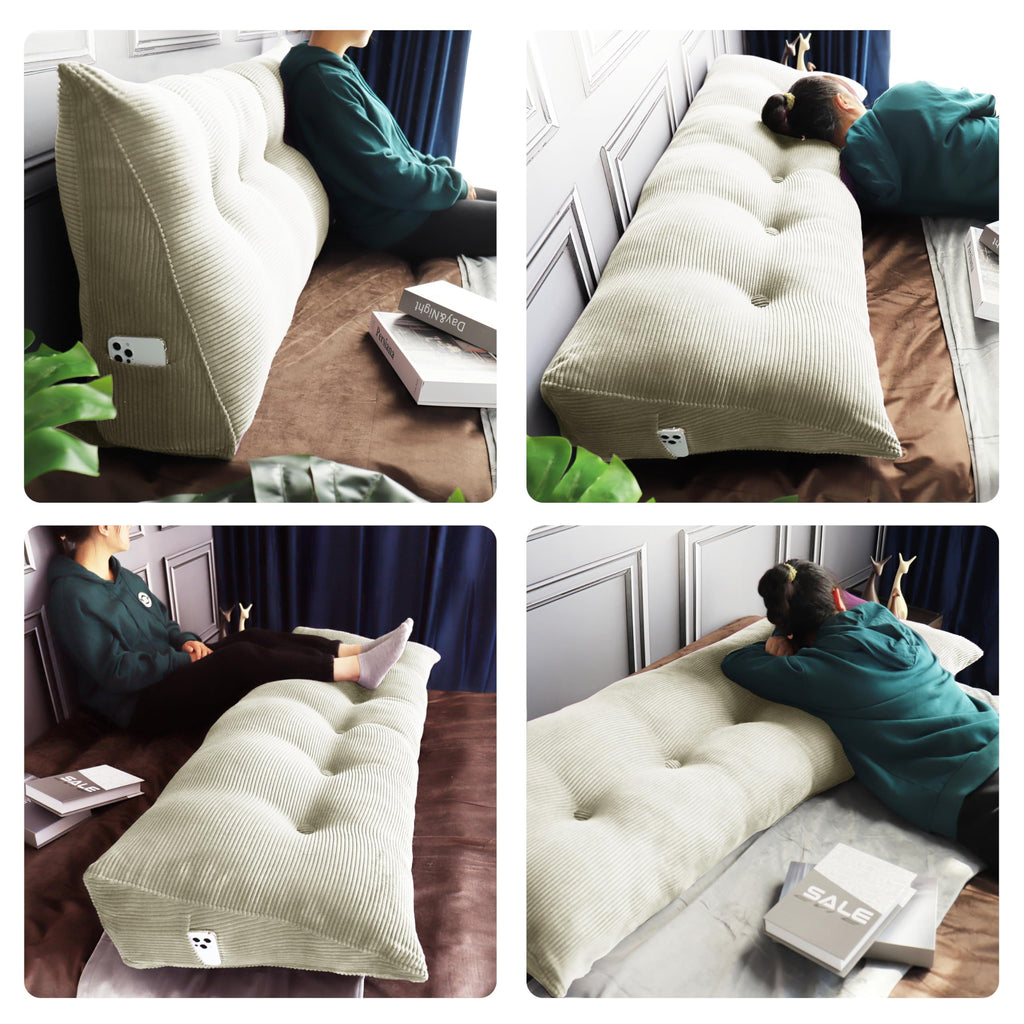 WOWMAX Wedge Pillow Headboard Queen Triangular Headboard Pillow Queen Bed Wedge Pillow for Headboard Bolster Pillow for Bed Daybed Pillows with Removable Cover, Corduroy(100% Cotton), White