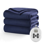 Sunbeam Royal Ultra Fleece Heated Electric Blanket Queen Size, 90" x 84", 12 Heat Settings, 12-Hour Selectable Auto Shut-Off, Fast Heating, Machine Washable, Warm and Cozy, Indigo