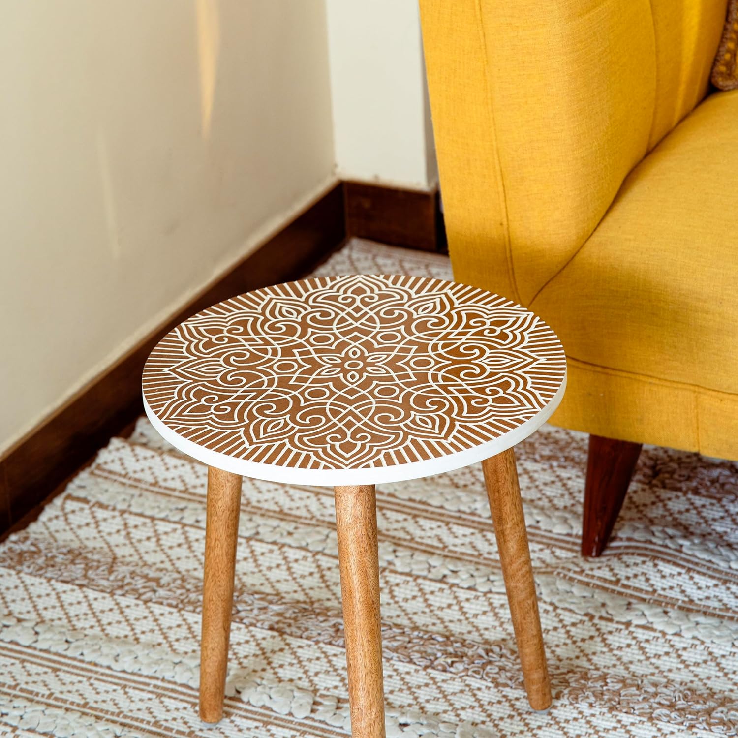 JFY Designs Carved Wooden Square Side Table Decorative Coffee Side Entryway,Modern Home Decor Table,Accent Table Living Room, Bedroom, Office,Hand Carved Farmhouse Rustic End Table