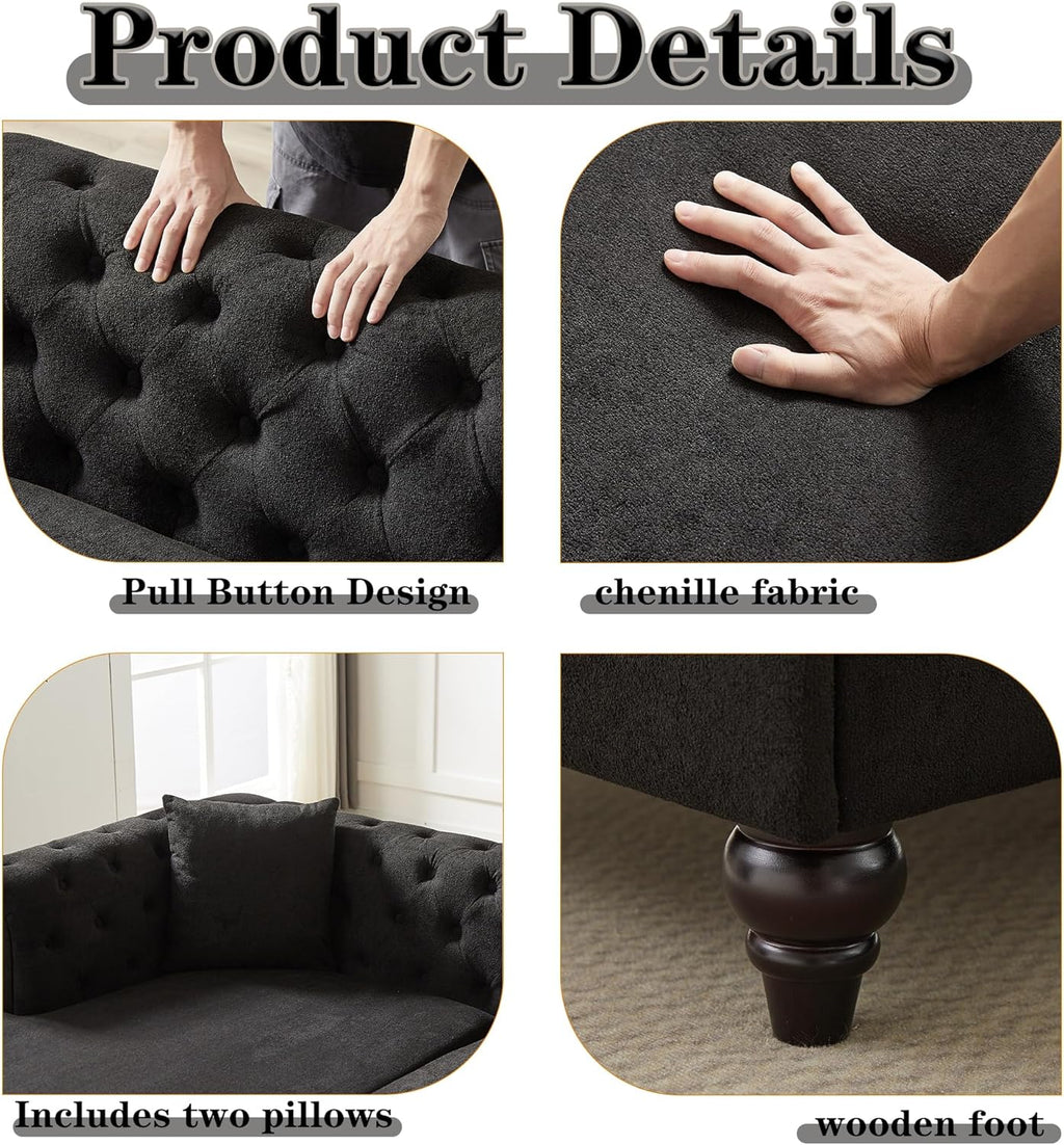 U-Shaped Oversized Symmetrical Sectional Sofa Couch Classic Chesterfield Scroll Armrest Button Tufted Sofa&Couch with Extra Wide Chaises and 2 Pillows for Living Room Home Theater/Office/Apartment