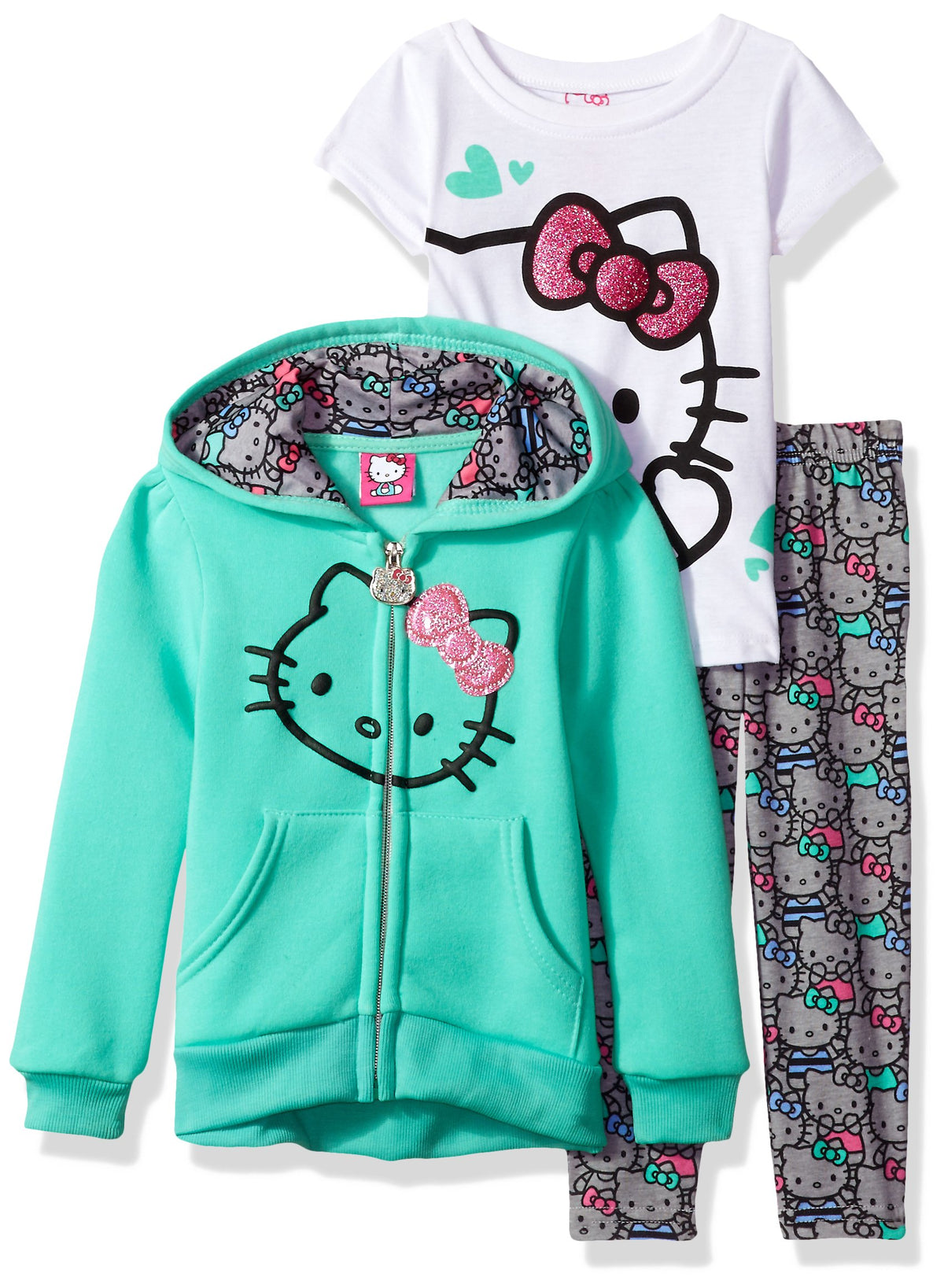 Hello Kitty Little Girls' 3 Piece Hooded Legging Set , Mint, 6X