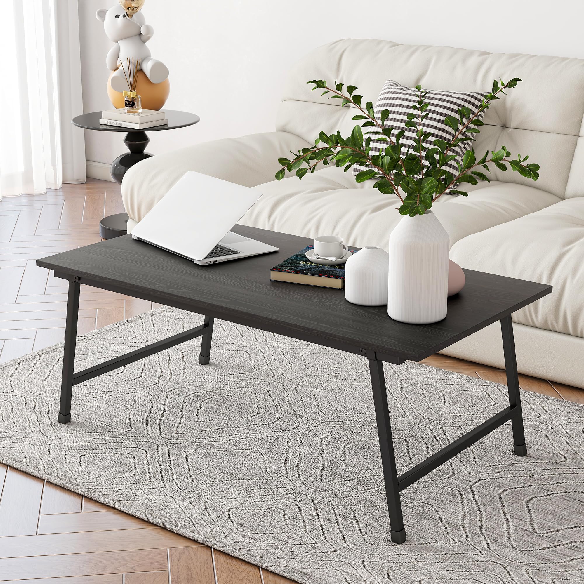 Foldable Rectangular Coffee Table - Stylish and Functional Folding Table for Living Room, Compact Design with Sturdy Frame, Ideal for Apartments, Offices, and Small Spaces,Easy Assembly,Brown