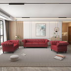 AVZEAR 3-Piece Living Room Sectional Sofa Set, Green Velvet Couch Upholstered Sofa Modern Sofa Couches Set Style Button Tufted, Velvet Chesterfield Sofa for Living Room Apartment, 1+2+3 Seat Green