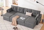 Oversized Sleeper Sofa Couch, 110 inch 2 in 1 Pullout Couch Bed with Double Storage Chaise, Sectional Sleeper Sofa Bed with Side Pocket for Living Room, Dark Grey