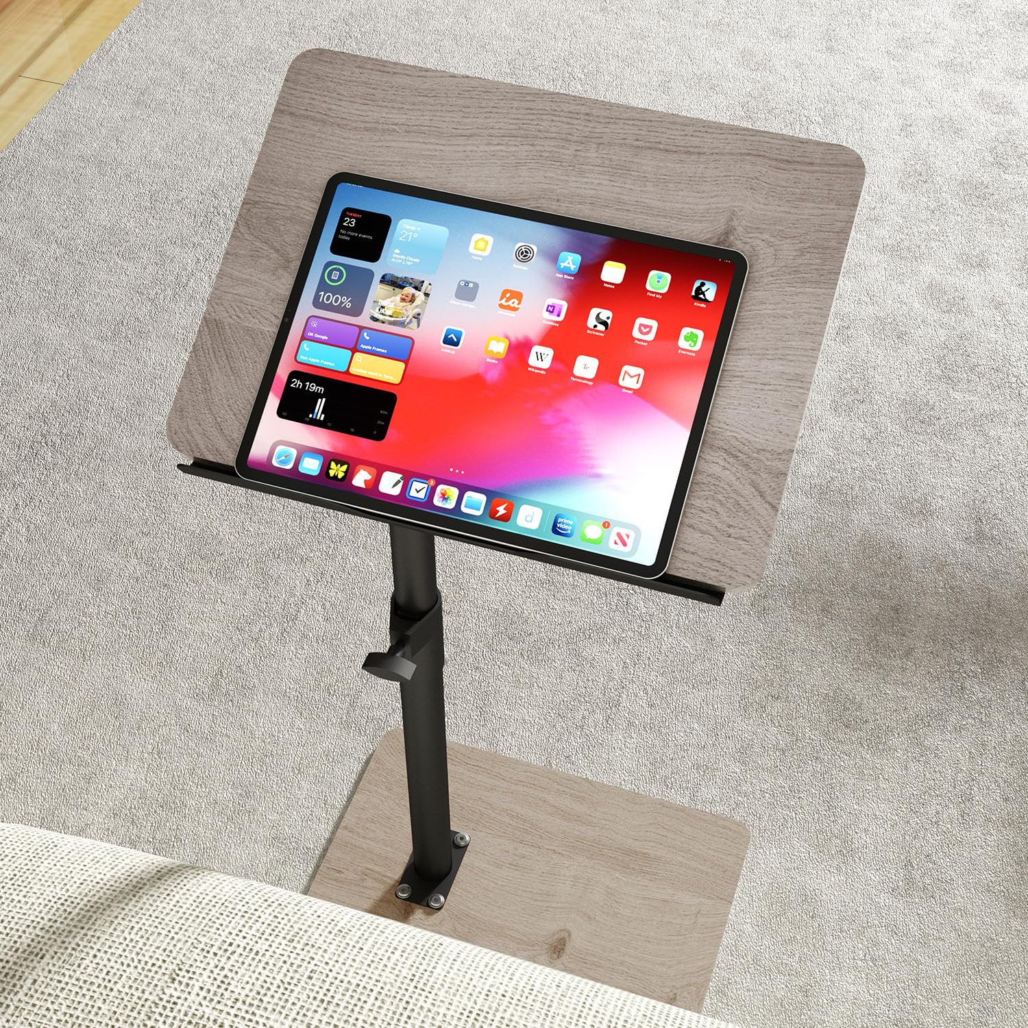 Sofa Armrest Tray Table for Couch - 360° Swivel Height Adjustable End for Small Spaces, Snack Side Table for Bed or Chair with Phone & Tablet Slot (Rustic,Standard)