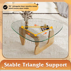 WLIVE Coffee Table, Small Glass Coffee Table with Solid Wood Legs, 32.7" Mid Century Triangle Living Room Tables, Modern Center Table for Small Spaces Living Room, Reception, Office, Natural