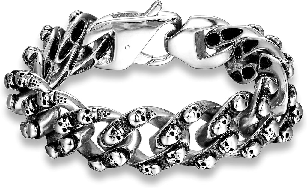 Urban Jewelry Skull Head Gothic Biker Bracelet for Men 316L Stainless Steel Mens Link Bracelet