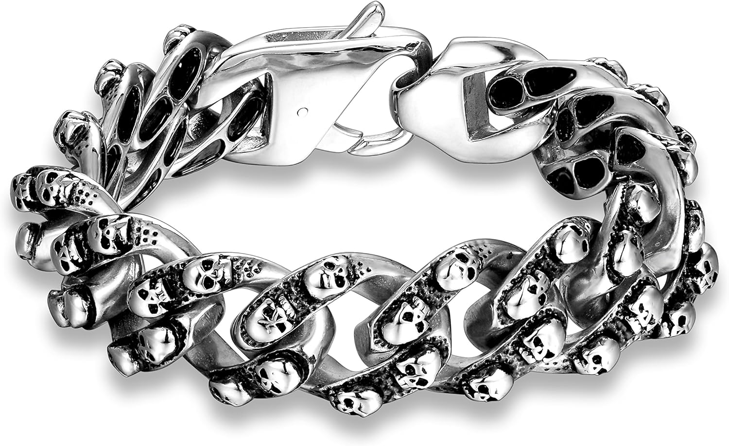 Urban Jewelry Skull Head Gothic Biker Bracelet for Men 316L Stainless Steel Mens Link Bracelet