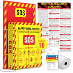 MSDS Wall Station with 3” SDS Binder & Wire Rack, OSHA/GHS Safety Data Sheet Station, Bilingual Labels, Display Sign, Chain & Mounting Hardware
