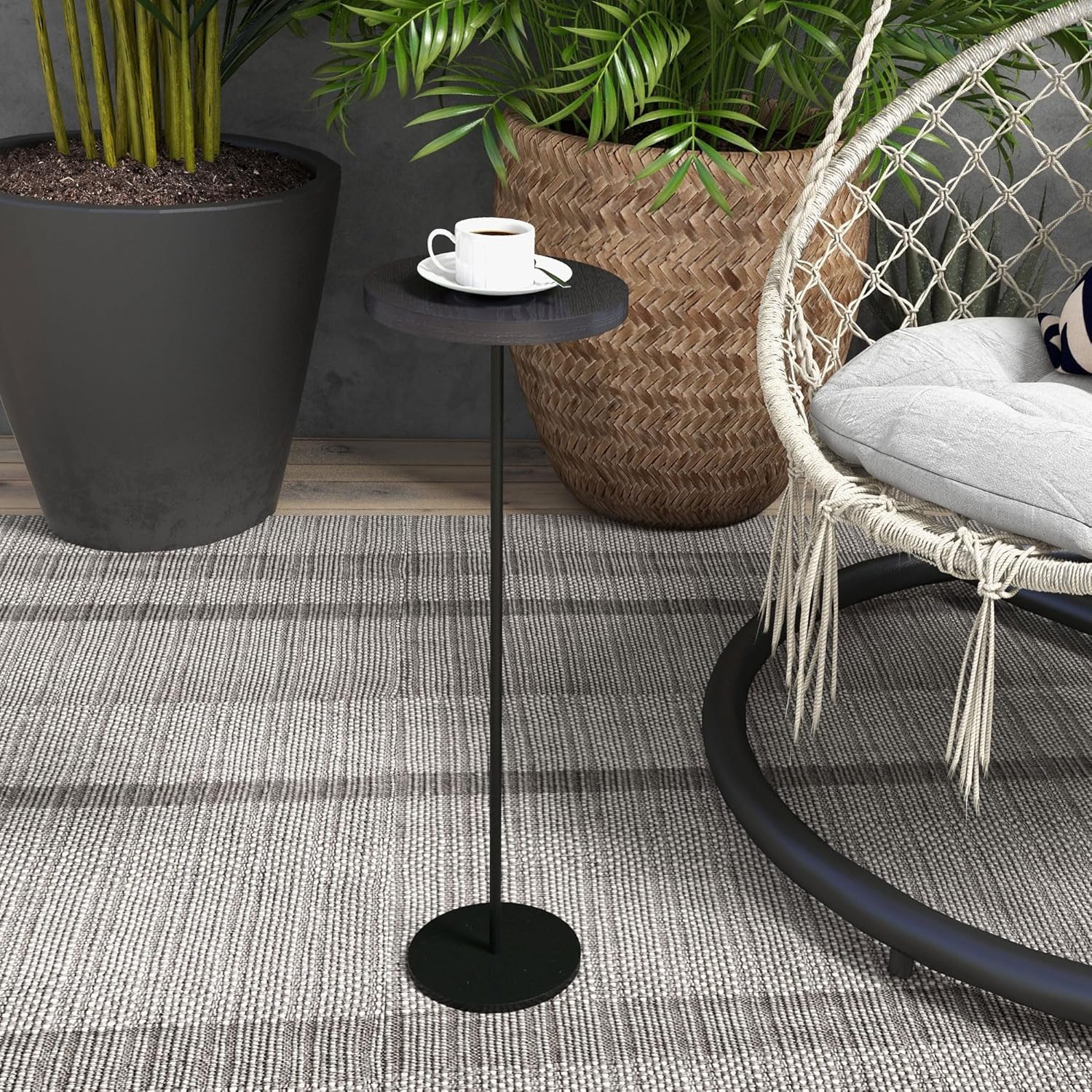 Round Side Table for Small Spaces, Modern Accent End Tall Martini Drink Table with Metal Weighted Pedestal Base Furniture for Living Room, Dorm, Home Office Bedroom