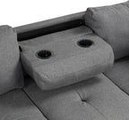 L-Shaped Oversized Reversible Sectional Sofa Couch with Drop-down Cupholders ,Modern Living Room 6 Seaters Corner Tufted Upholstered Sofa&Couch W/Reversible Chaise ,Storage Ottoman and Nailhead Decor