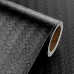 کاغذ دیواری حصیری بافت‌دار Livelynine مشکی قابل چسباندن و جدا کردن برای پوشش کابینت حمام و آشپزخانه، کاغذ تماس ضدآب مشکی برای کابینت‌ها 15.8x78.8 الگوی حصیری مات مدرن
