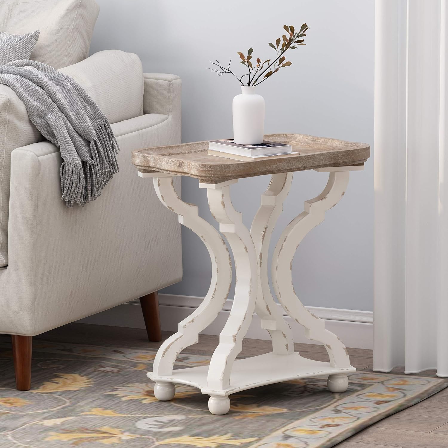 Christopher Knight Home Esther French Country Accent Table with Rectangular Top, Natural + Distressed White