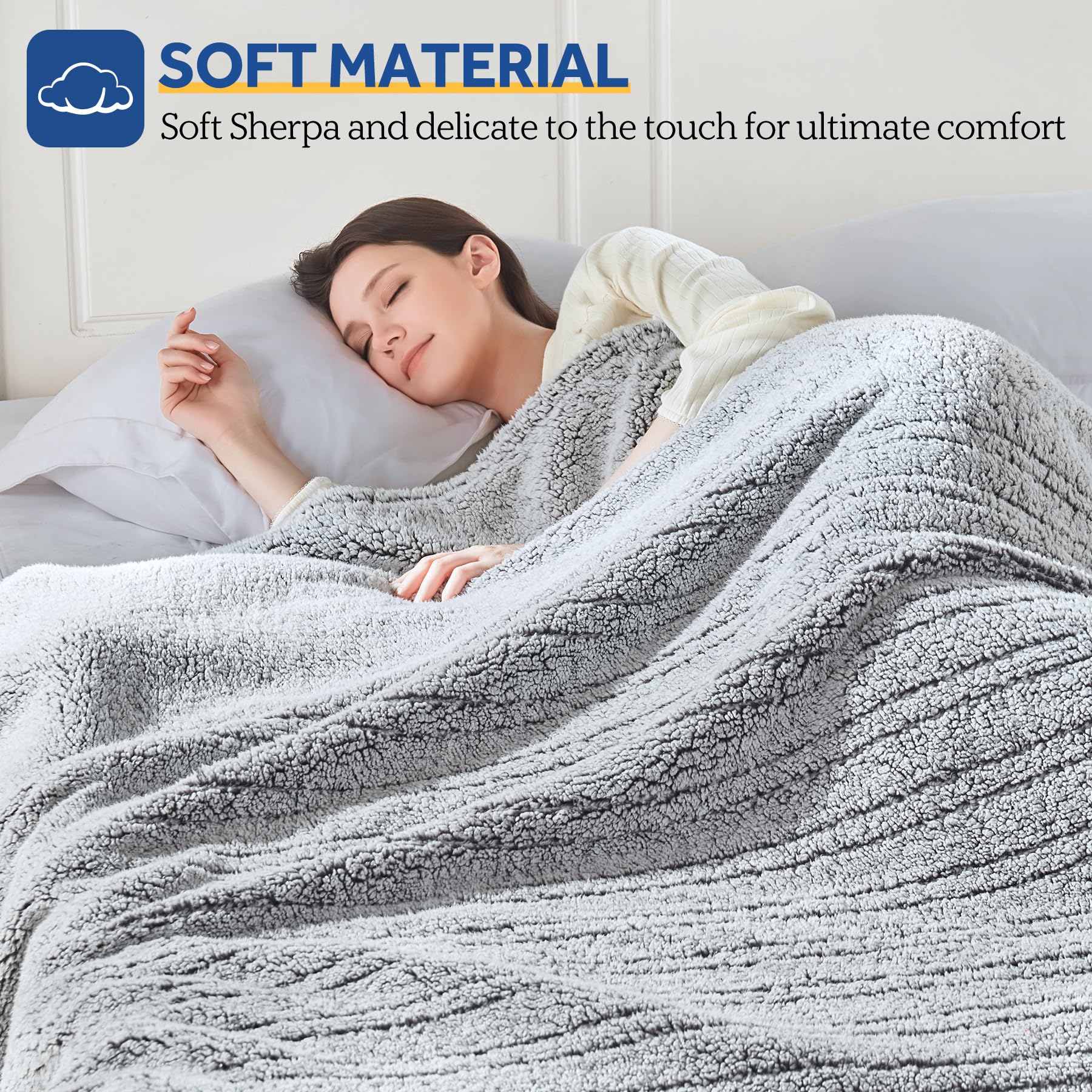 SEALY Electric Blanket Heated Throw 50"x60" Soft Double Sherpa Super Cozy with 6 Fast Heating Levels & 2-10 Hours Auto-Off, Over-Heat Protection, Machine Washable, Charcoal