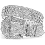 XZQTIVE Cowgirl Bling Studded Leather Belts for Jeans Pants with Rhinestone and Western Silver Buckle, Unisex(All Silver, Fit waist 30-32 inch)