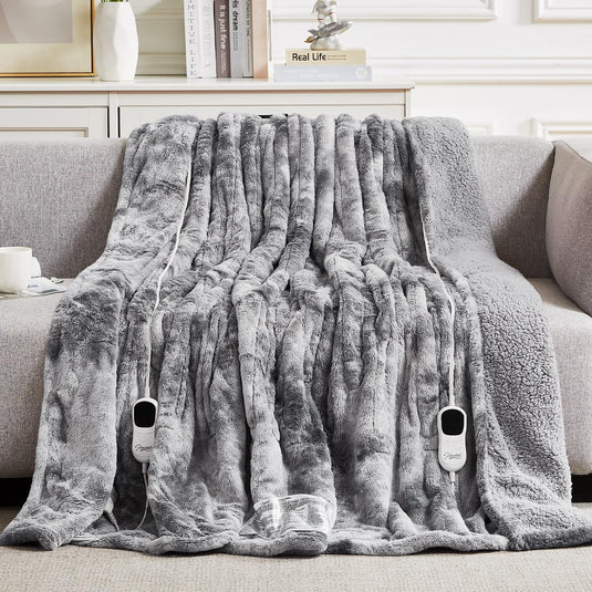 Homemate Heated Blanket Electric Throw - 50x60 Heating Blanket Throw 5 Gears Auto-Off 10 Heat Levels Heat Blanket Over-Heat Protection Luxury Faux Fur Sherpa Heater Blanket Electric ETL Certification