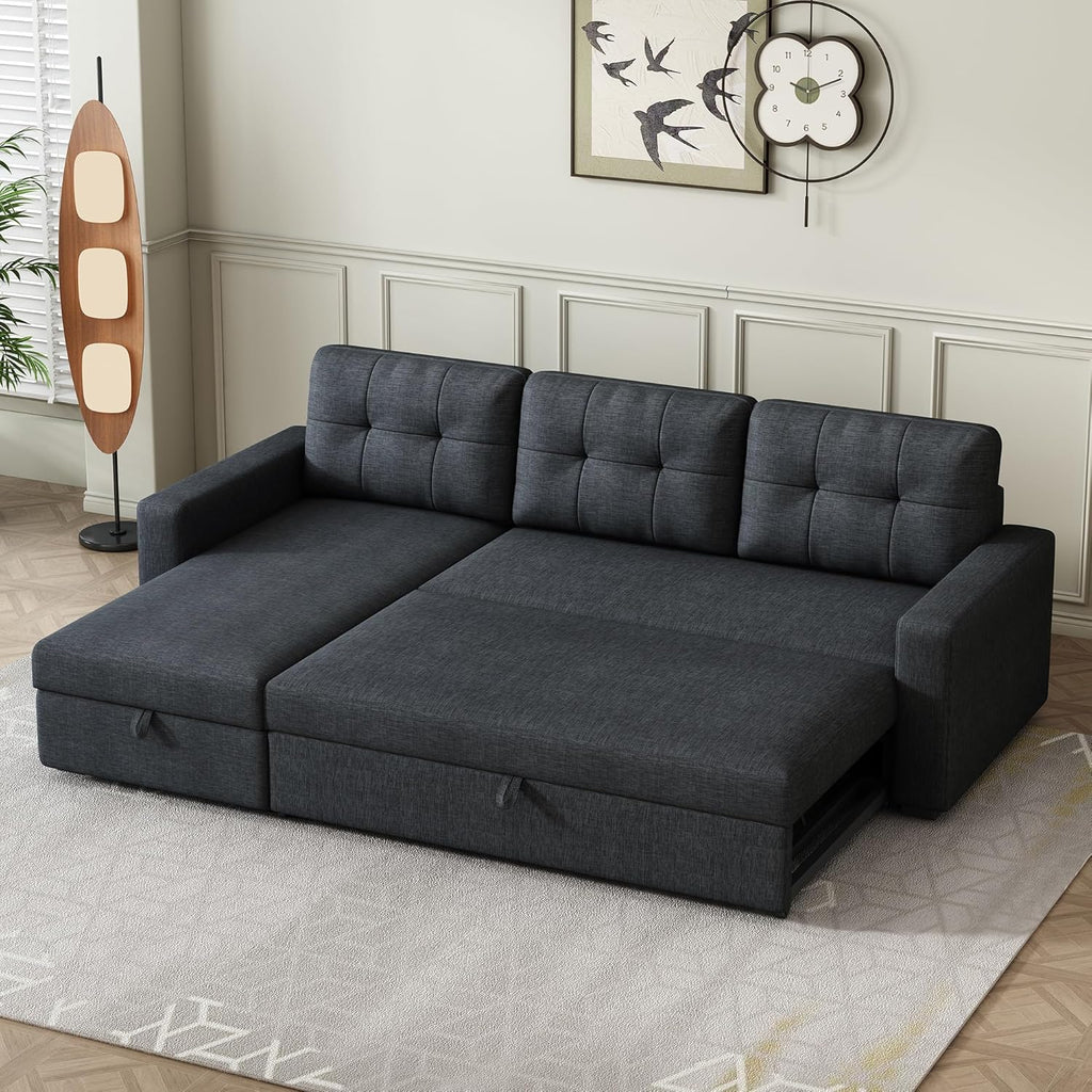 L-Shape Reversible Sectional Sleeper Sofa Bed 4 in 1 Pull Out Couch with Storage Chaise & Removable Back Cushions,Convertible Sleeper Corner Couch Pull-Out Sofa Bed for Living Room,Office