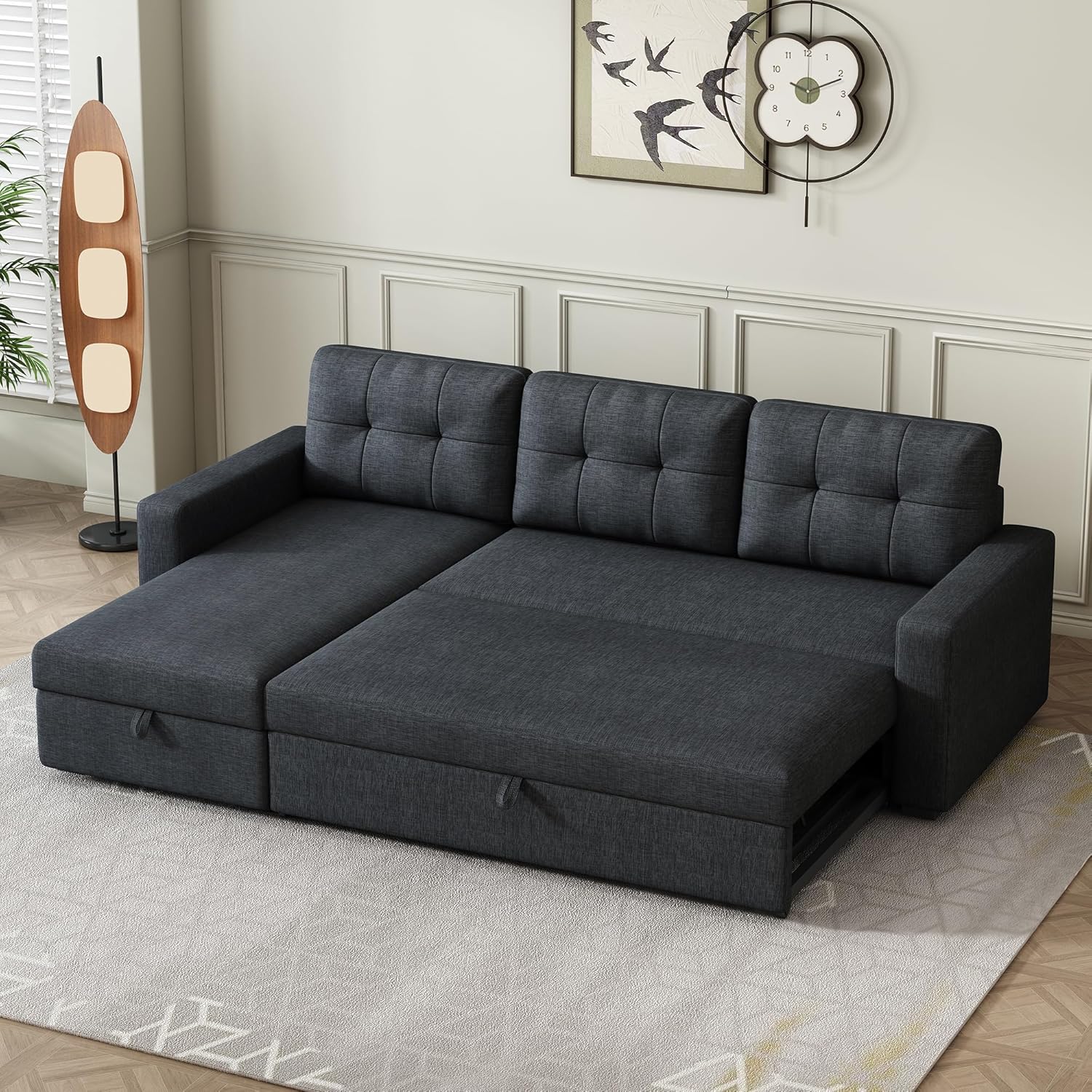 L-Shape Reversible Sectional Sleeper Sofa Bed 4 in 1 Pull Out Couch with Storage Chaise & Removable Back Cushions,Convertible Sleeper Corner Couch Pull-Out Sofa Bed for Living Room,Office