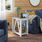 WLIVE Farmhouse End Table, Narrow Side Table with Charging Station, Slim End Table, Side Table for Bedroom, Living Room, Small Spaces, with 2 USB and 2 Power Outlets, 11.8" D x 23.6" W x 23.74" H