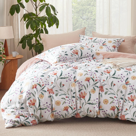 Bedsure Duvet Cover Queen Size - Reversible Floral Duvet Cover Set with Zipper Closure, Green Bedding Set, 3 Pieces, 1 Duvet Cover 90"x90" with 8 Corner Ties and 2 Pillow Shams 20"x26"