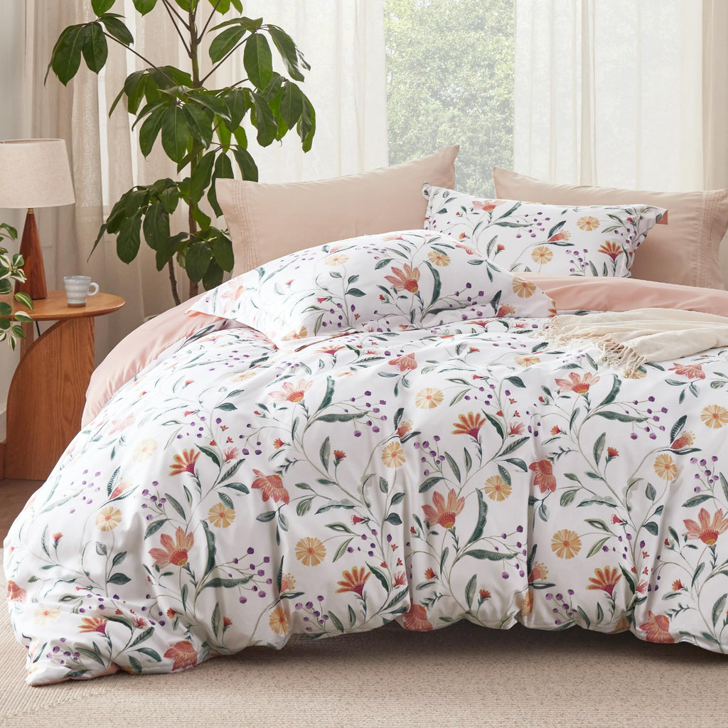 Bedsure Duvet Cover Queen Size - Reversible Floral Duvet Cover Set with Zipper Closure, Green Bedding Set, 3 Pieces, 1 Duvet Cover 90"x90" with 8 Corner Ties and 2 Pillow Shams 20"x26" - Grand Goldman