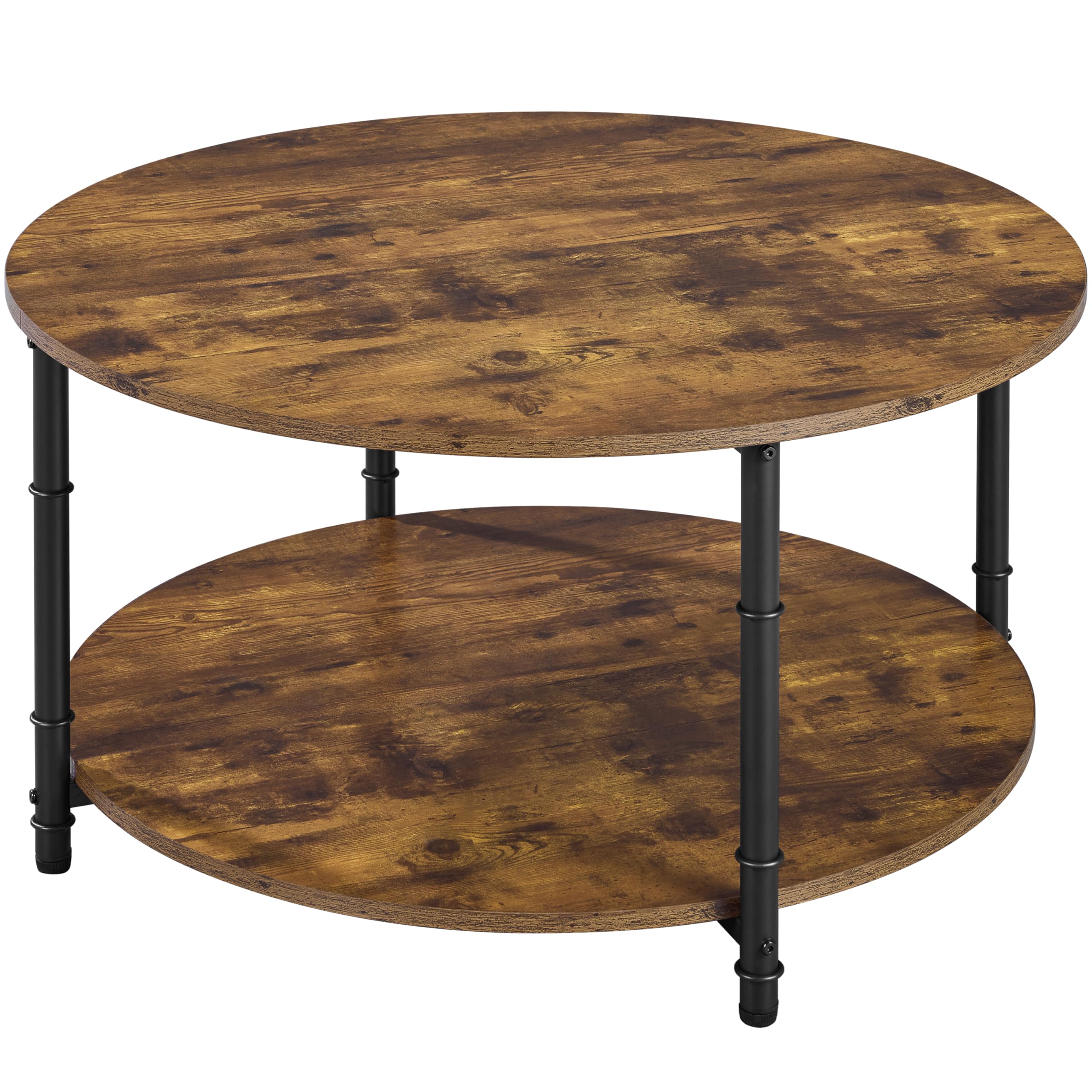 Yaheetech Round Coffee Table, Small Coffee Table with Sturdy Metal Legs for Living Room, Rustic Wood Circle Tables Easy to Assemble, 31.5 x 17.7 Inches