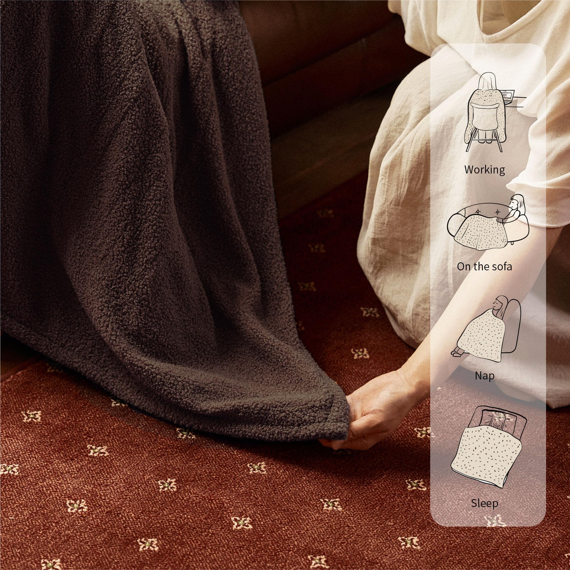 Opvarmet tæppe 50" x 60" - Opvarmet tæppe med 5 varmeniveauer og 3 timers automatisk slukning, maskinvaskbar, ETL &amp; FCC-certificering, overvarmebeskyttelse (Racoon) 