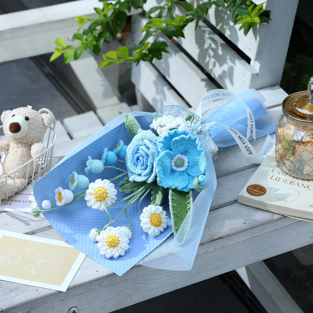 Crochet Flower Pot Forget-me-not Pink Thank You Crochet Gifts for Women Coworker Graduation & Mother's Day Gift Pink Crochet Potted Flower for Women Teacher| Handmade Knitted Potted Plant