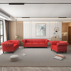 2 Piece Living Room Set, Chesterfield Leather Sofa Couch Chair with Scroll Arms and Nailhead for Living Room, Office (Dark Brown)