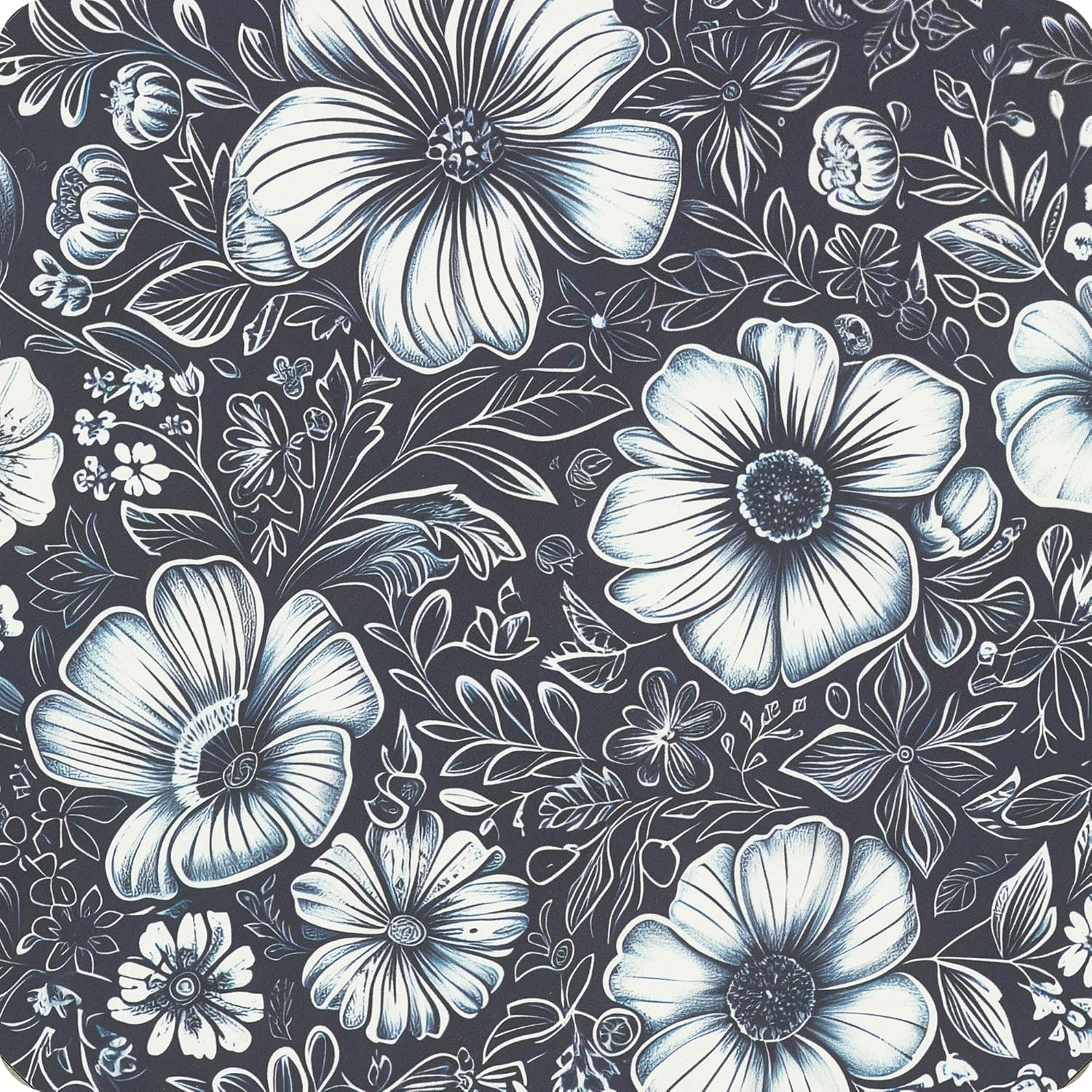 Mandala Small Rectangle End Table, Side Table with Black Flowers Finish, Retro Modern Small Coffee Table for Balcony, Living Room(11.8" D x 15.7" W x 17" H, Black, Rectangle)