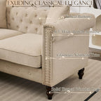 Mid-Century Modern Chesterfield Sofa with Ottoman, Linen Loveseat Classical Retro 2 Seater Couch Tufted Deep Seat Sofa Pet Friendly Sofa Victorian Couch for Living Room (Grey)