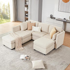 Modular Sectional Sofa with Storage, U Shaped Sectional Couch for Living Room, Convertible Modular Sofa Couch with Ottomans, High Supportive & Soft Sponge, 6 Seat, Beige