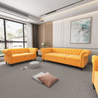 2 Piece Living Room Set, Chesterfield Leather Sofa Couch Chair with Scroll Arms and Nailhead for Living Room, Office (Dark Brown)