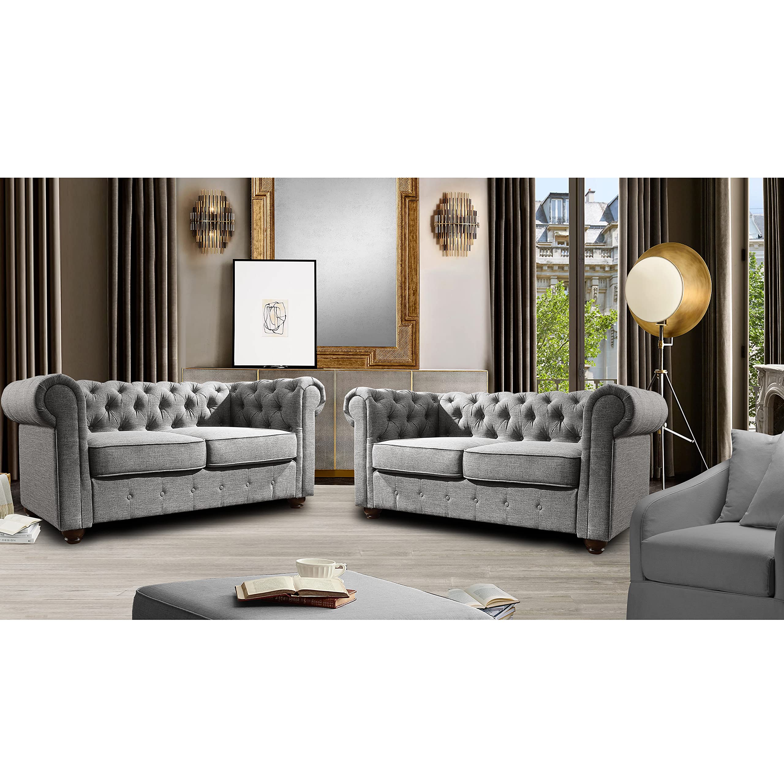 Rosevera Genevieve Upholstered Tufted Loveseat Couch,Chesterfield Sofa loveseat with Armrest Scroll Arm Sofa Couch, Sectional Sofa for Living Room Office
