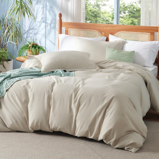 Bedsure Grey Duvet Cover Queen Size - Polyester & Rayon Derived from Bamboo Cooling Queen Duvet Cover Set, 3 Pieces, 1 Zipper Closure Duvet Cover (90"x90") & 2 Pillow Shams, Comforter Sold Separately