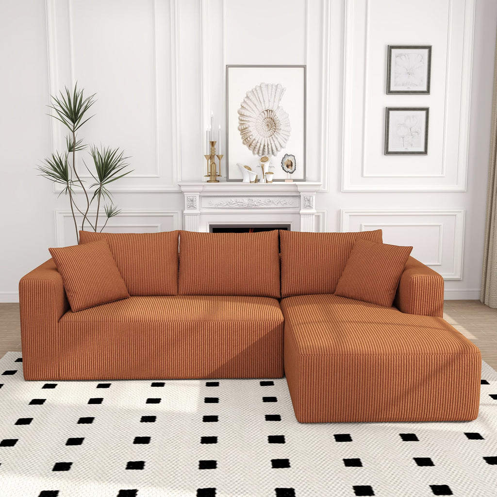 Sectional Couches for Living Room, 5 Seat Sofa Couch with Corduroy Fabric, L-Shaped Cloud Sofa Set with 5 Pillows, No Assembly High-Density Sponge Sofa for Apartment, Black