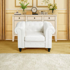 Naomi Home Emery Chesterfield Sofa with Rolled Arms, Tufted Cushions / 3 Seater Sectional Sofa Couch for Small Spaces, Living Room, Bedroom, Apartment Easy Tool-Free Assembly – Off White