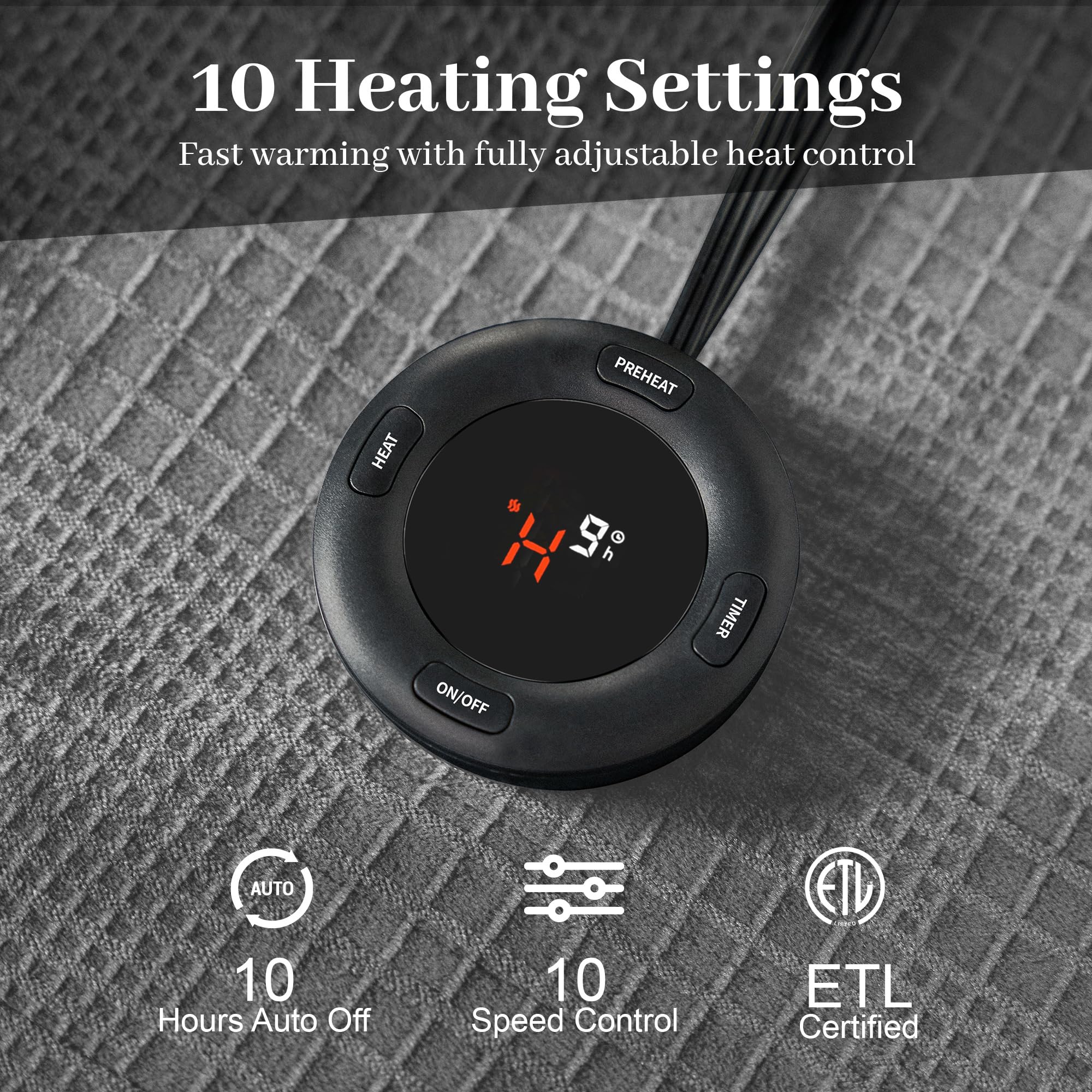 Verwarmd deken elektrisch deken plaid 50''X60'' - verwarmingsdeken met 6 warmtestanden - 2-10 uur automatische uitschakeling, ETL gecertificeerd, wasmachinebestendig (zwart)