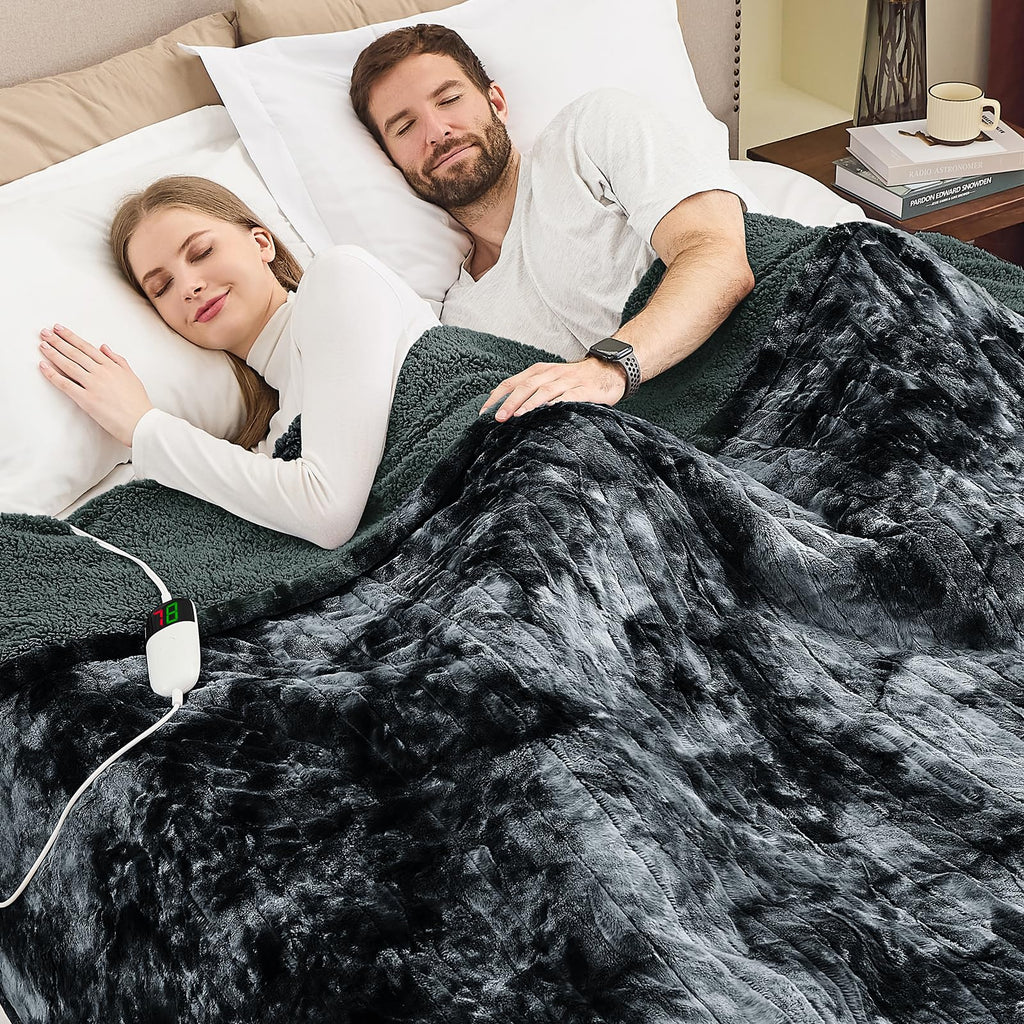 Manta Elétrica Aquecida OCTROT - Manta de Aquecimento em Sherpa de Lã para Sofá, Manta de Aquecimento de Pelo Sintético para Colo com Temporizador de 5 Posições e 10 Níveis de Aquecimento, Certificação ETL&FCC, para Adultos