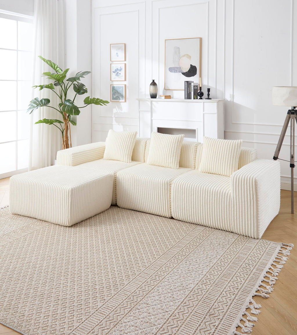 Ball & Cast 82" Velvet Corner Chesterfield Sofa, L-Shaped Sectional Couch with Nailhead Trim & 3 Cushions for Living Room, Bedroom, Apartment, Office,Beige