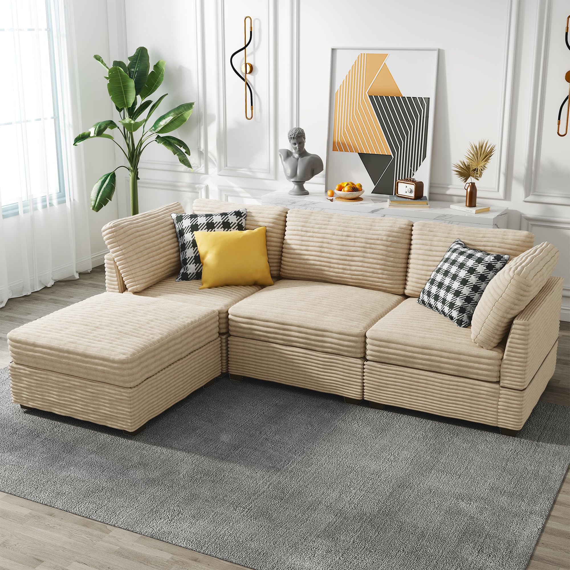 Modular Sectional Sofa,5 Pieces Sectional Couches for Living Room,L Shaped Cloud Couch Chaise Set, Black