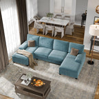 Walsunny Sectional Couches for Living Room, Convertible U-Shaped Sofa Couch with Double Chaise, 4 Seat Sofa Set Modular Sofa Couch for Apartment, Black