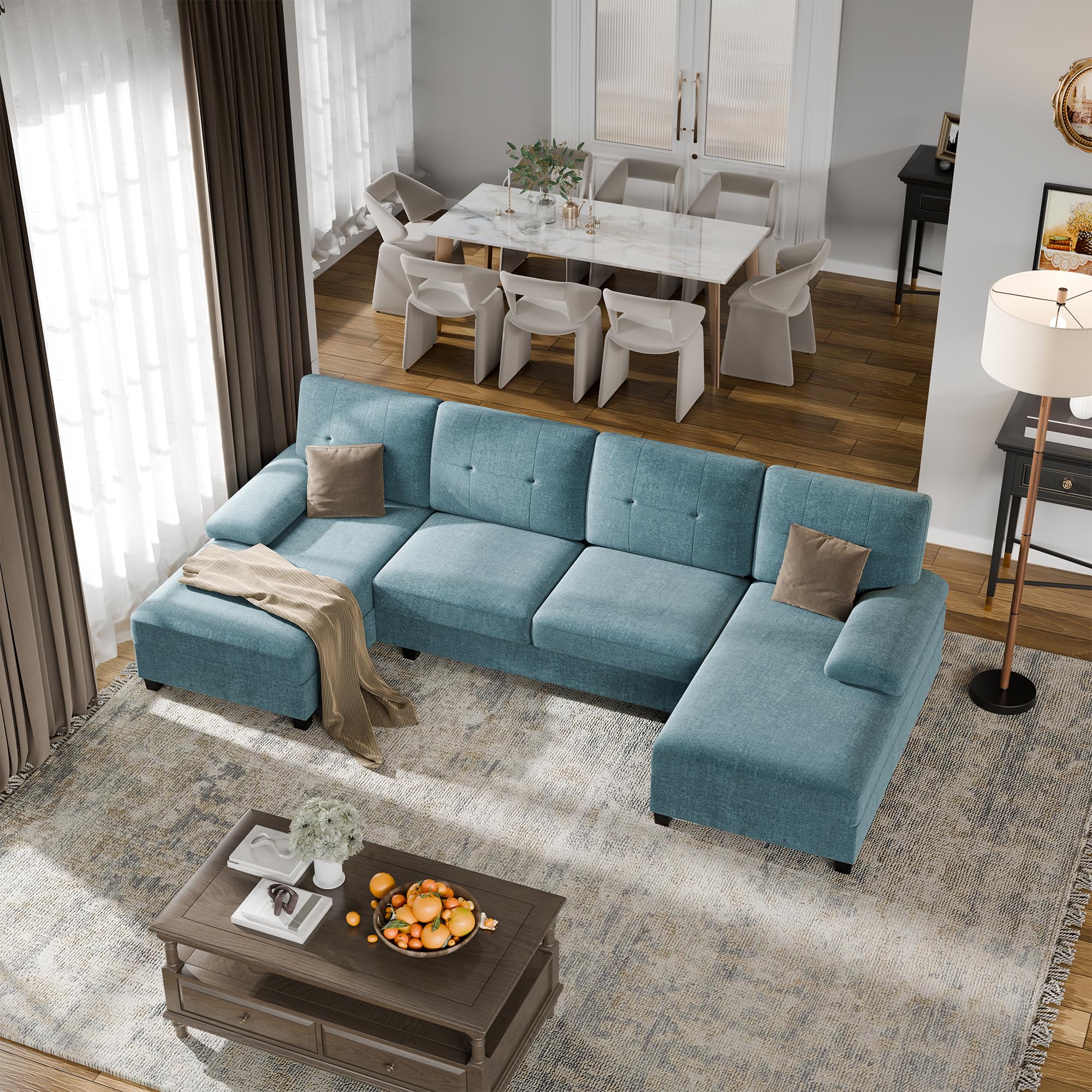 Walsunny Sectional Couches for Living Room, Convertible U-Shaped Sofa Couch with Double Chaise, 4 Seat Sofa Set Modular Sofa Couch for Apartment, Black