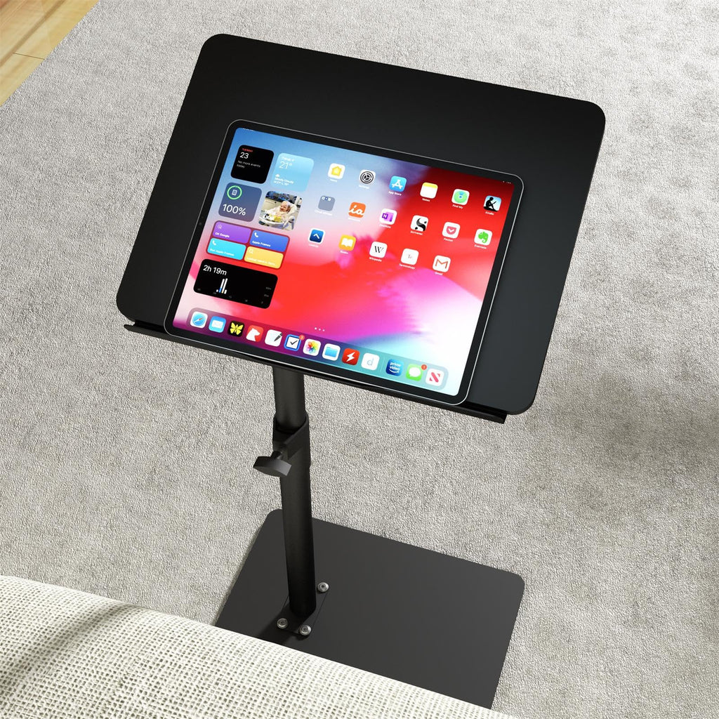 Sofa Armrest Tray Table for Couch - 360° Swivel Height Adjustable End for Small Spaces, Snack Side Table for Bed or Chair with Phone & Tablet Slot (Rustic,Standard)