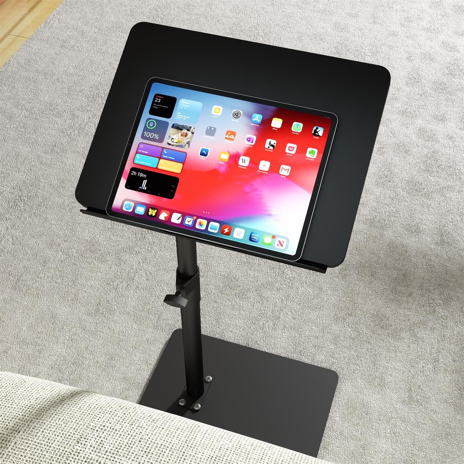 Sofa Armrest Tray Table for Couch - 360° Swivel Height Adjustable End for Small Spaces, Snack Side Table for Bed or Chair with Phone & Tablet Slot (Rustic,Standard)