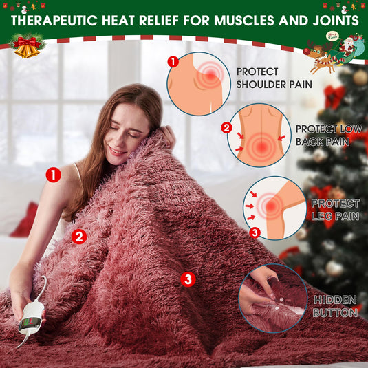 Heated Electric Blanket Faux Fur Throw Size with Fluffy Sherpa Back, Warming Plush Blanket Gift Soft Heating Blankets with 10 Heat Settings, 5 Time Settings, ETL 50"x60",Charcoal Grey